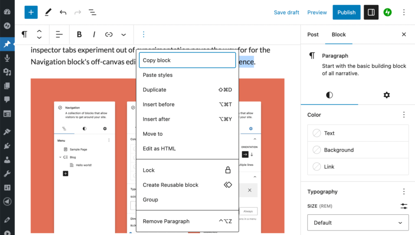 Gutenberg 15.0 引入了“置顶”位置块支持，添加了“粘贴样式”选项