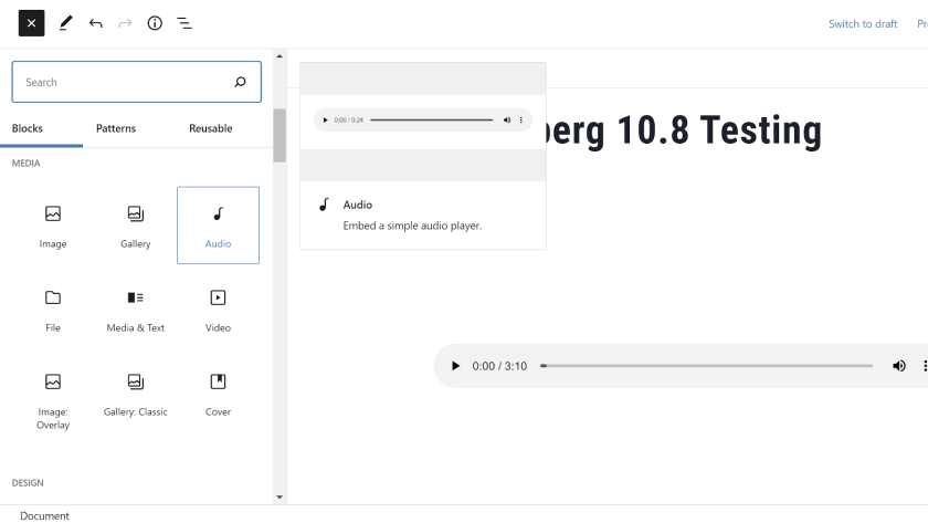 Gutenberg 10.8 添加新的排版控件和块预览