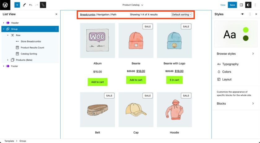 WooCommerce 7.5.0 引入了 3 个新块，扩展了对全局样式的支持
