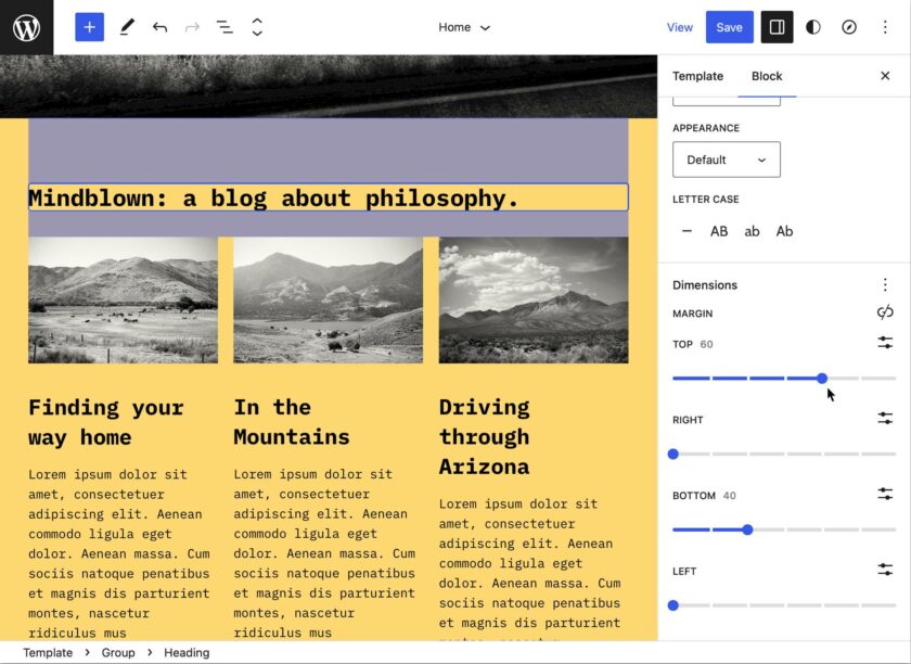 Gutenberg 14.6 可设置群组内区块的布局，并支持快捷键将段落转为标题