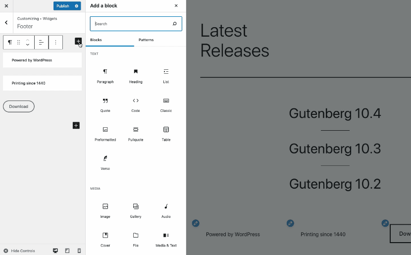 Gutenberg 10.4 在自定义程序中引入了块小工具