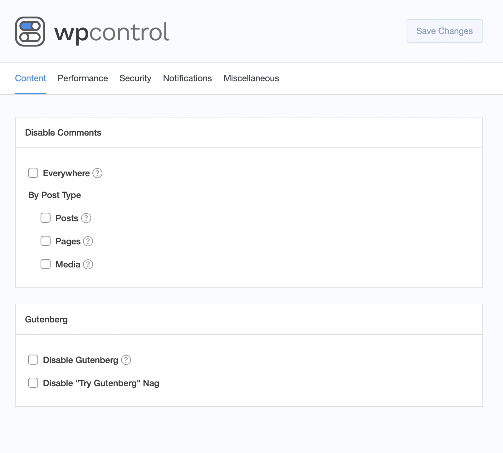 使用 WPControl 禁用 WordPress 不常用的功能