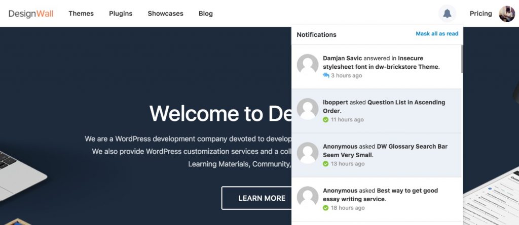 DW Notifications：WordPress通知插件