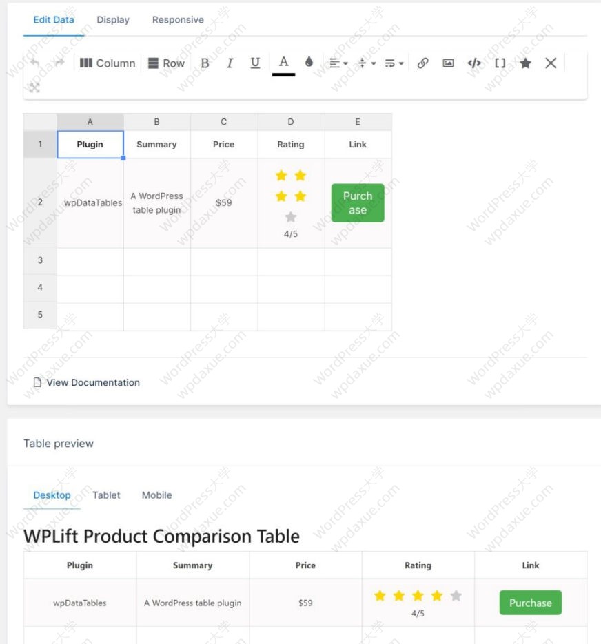 优秀的WordPress表格和图表插件 wpDataTables