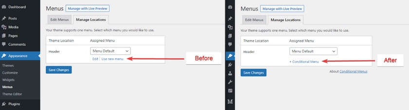 安装并激活 Conditional Menus 插件