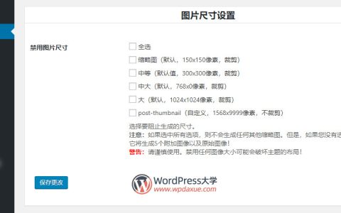 Stop Generating Image Sizes：禁止生成某些尺寸的缩略图