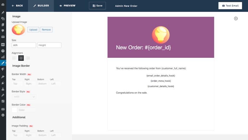 WooCommerce 插件的免费版电子邮件定制器仅提供基本的可定制性