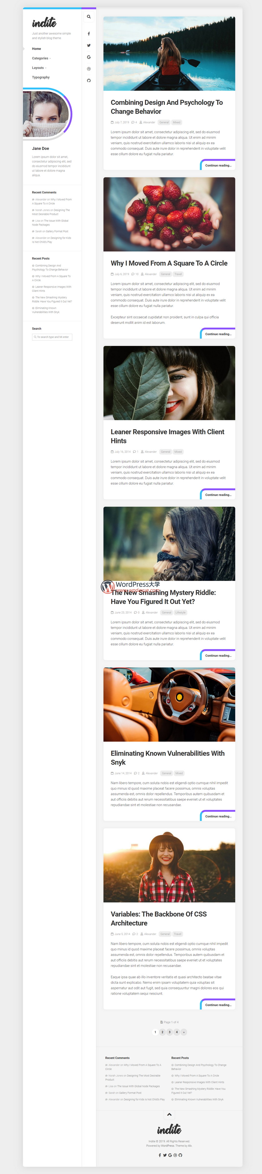 WordPress 免费个人博客主题 Indite