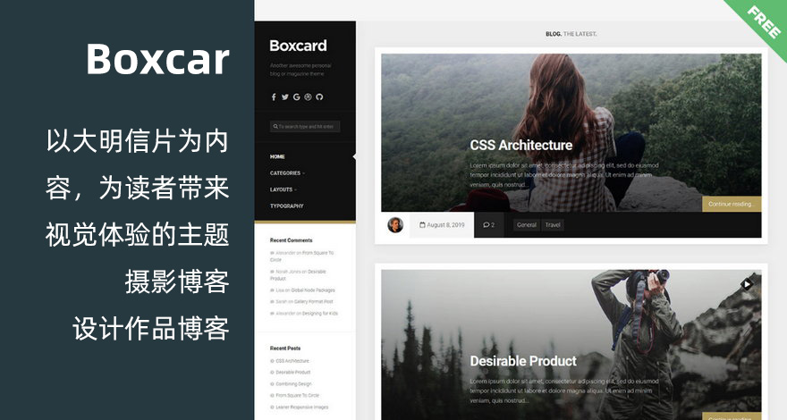 WordPress 免费博客主题 Boxcard