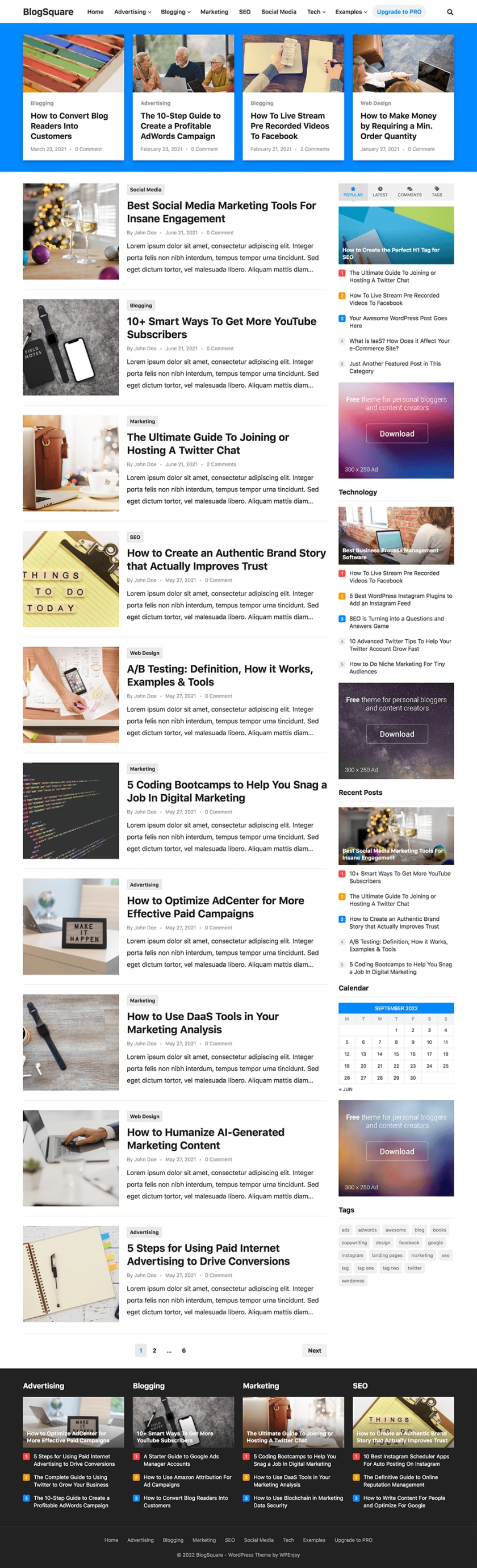 免费WordPress博客自媒体主题BlogSquare特色下载