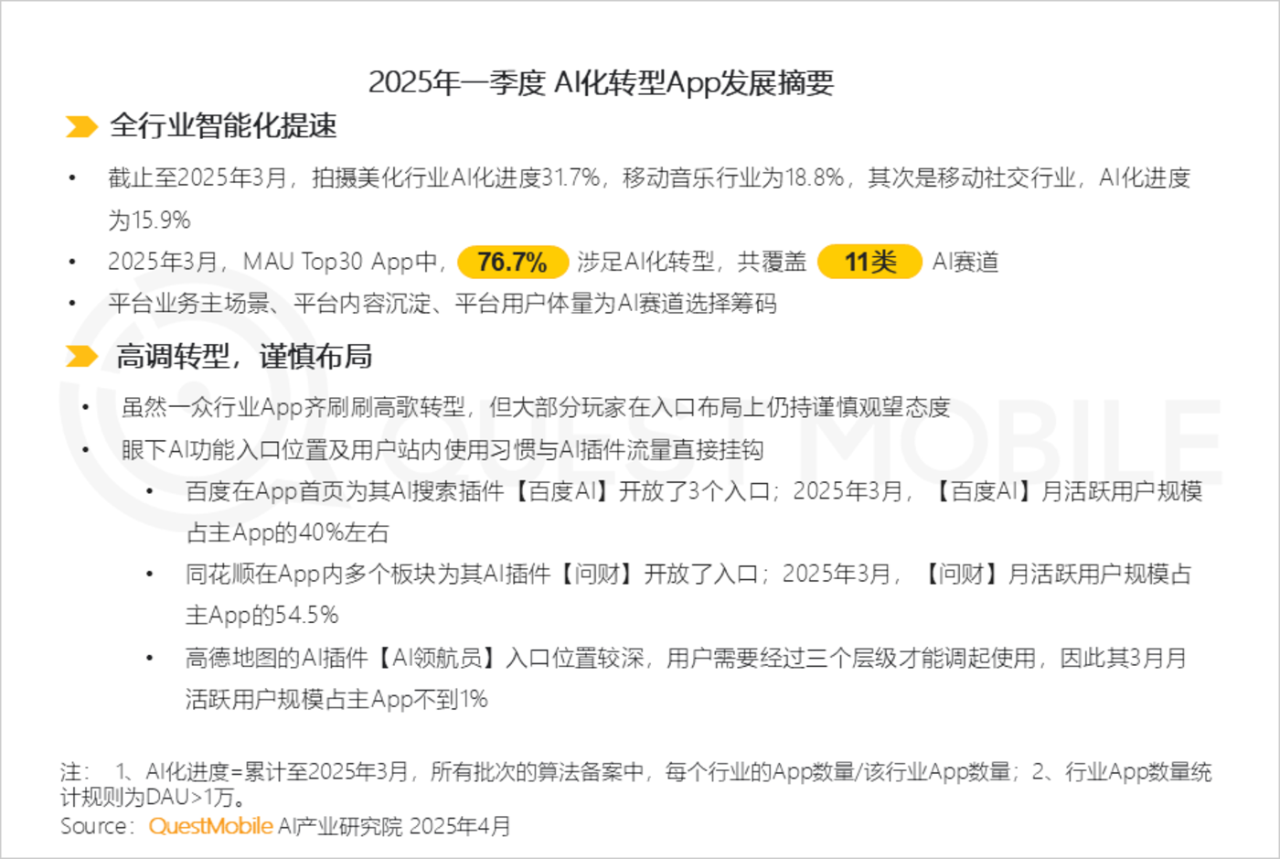 QuestMobile2025第一季度AI应用市场竞争分析：行业格局全颠覆，DeepSeek、豆包、腾讯元宝位居TOP3
