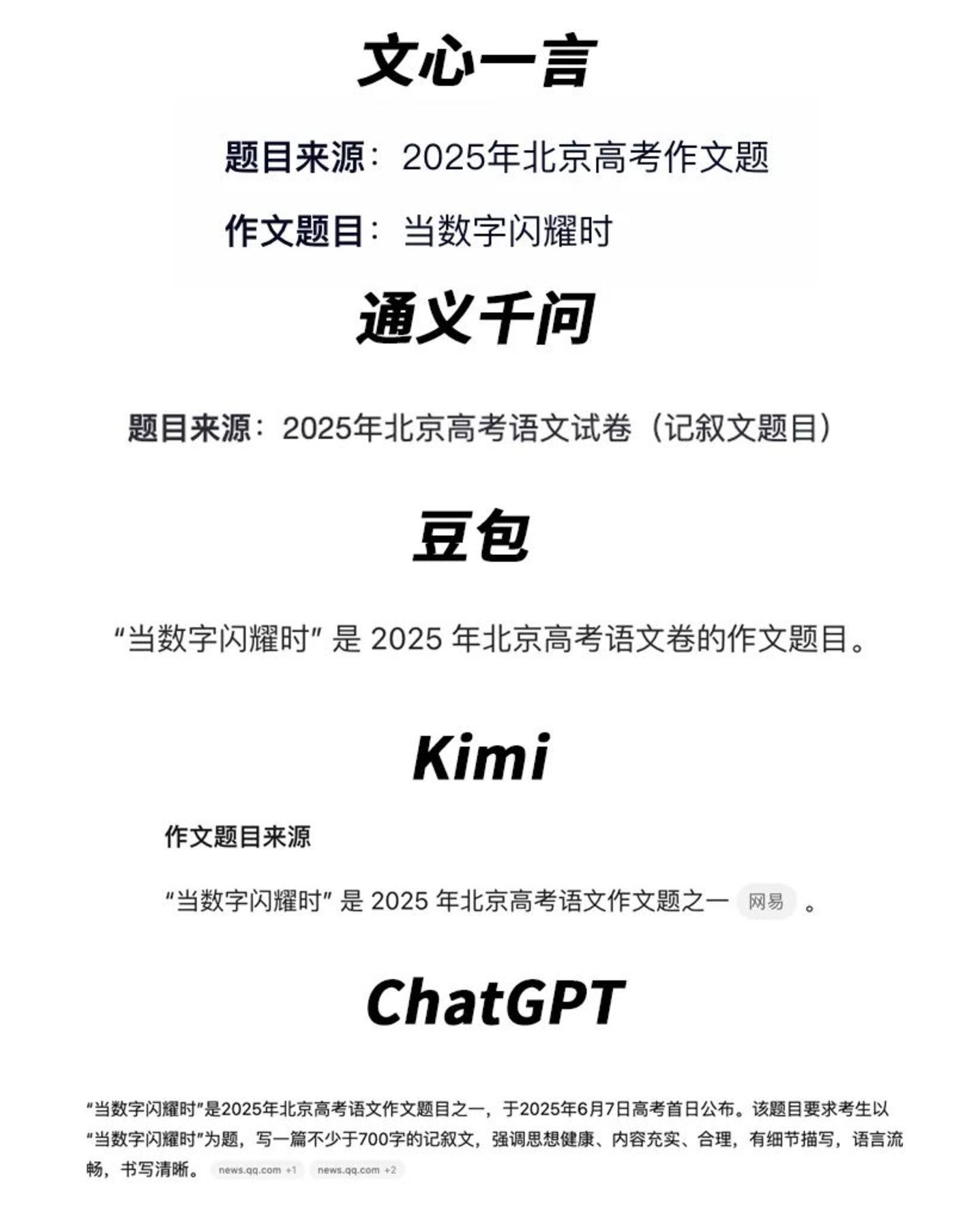 大模型高考作文赛：百度与腾讯竟是一家？幻觉测试引爆全场