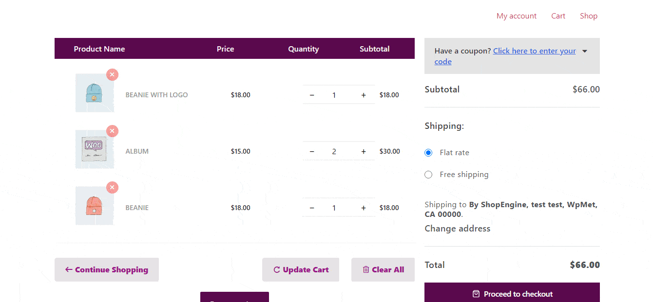 Preview-custom-woocommerce-cart-page-using-ShopEngine